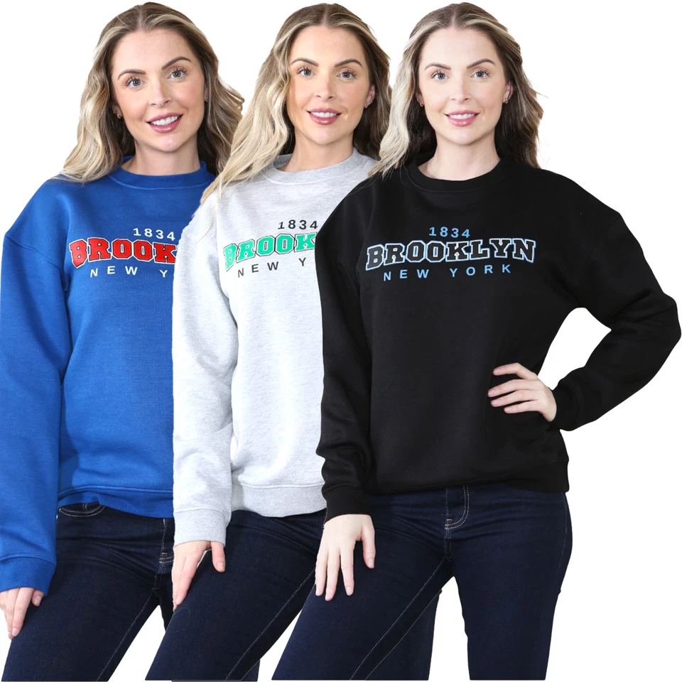 Womens Sweatshirt Long Sleeve Plain Tops Ladies Casual Warm Winter Pullover - Image 4 of 4