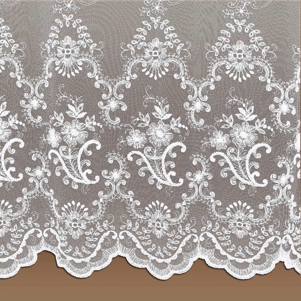 Edler Florentiner-Store Dorothea mit Blumenranken Weiß hochwertige Tüllstickerei - Bild 2 von 4