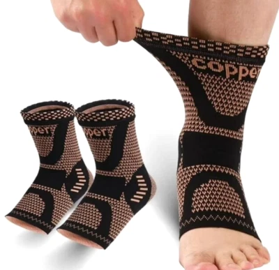 2pc Copper Ankle Support Compression Strap Achilles Tendon Brace Sprain Sports