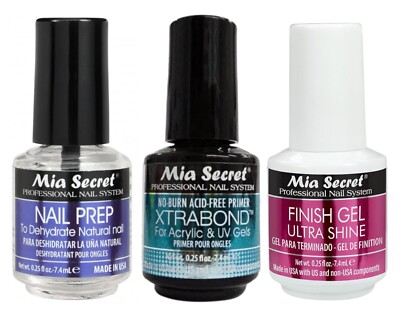 Mia Secret Nail Prep, Xtrabond Primer, UV Finish Gel Ultra Shine 3pc Set