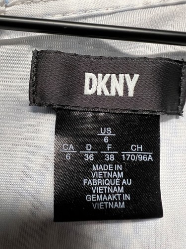 DKNY women's dress faux-wrap short flutter sleeve blue print hi-low size 6 - Picture 9 of 9