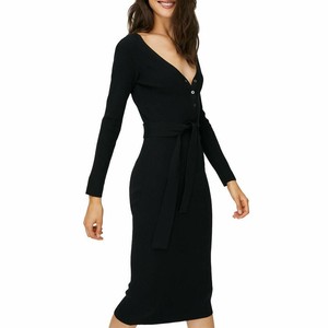 tie waist long sleeve knit midi dress