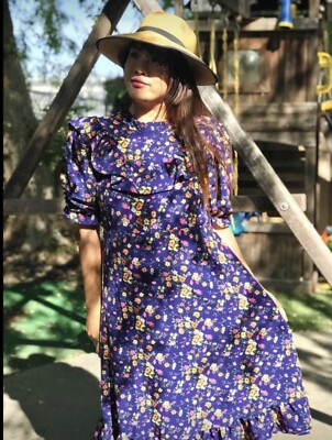 retro style midi dress Vintage Style Midi Dress Winter Floral