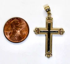 Beautiful Unisex 14K Yellow/White Gold Religious Cross Pendant, 2.4 Grams