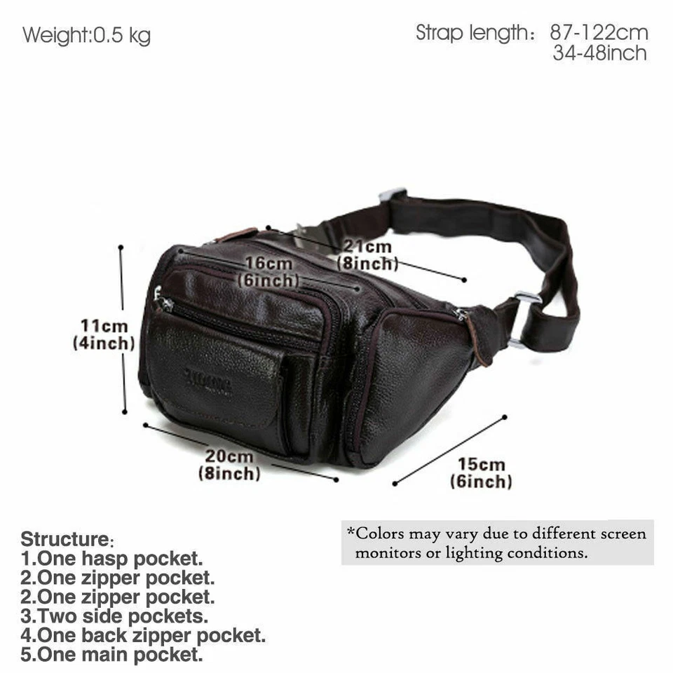 Coffee Men Real Cow Leather Small Belt Bum Bag Waist Fanny Pack Sport Backpack - image 3 of 4