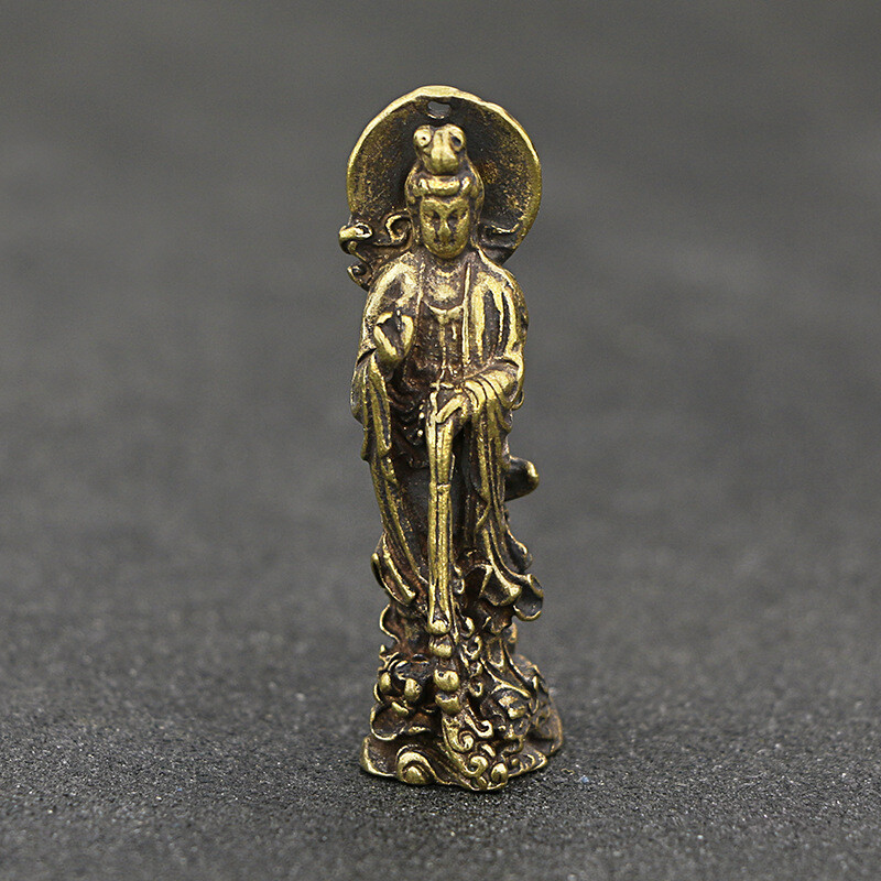 Solid Brass Guanyin Bodhisattva Figurine Small Statue Home Ornament Figurines