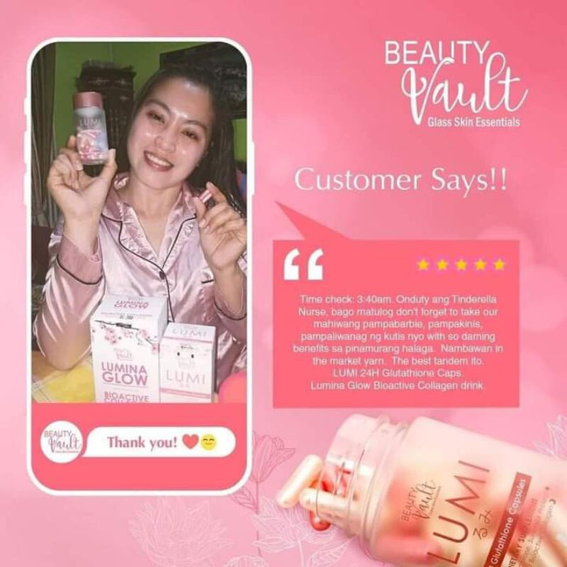 2 X Beauty Vault LUMI 24H Glutathione 60 Caps Day and Night DHL