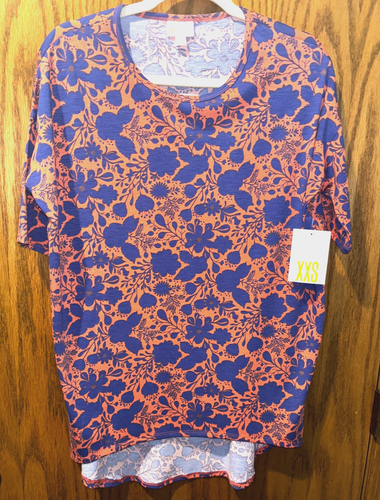 Blouse LuLaRoe Irma XXS Motif Cachemire Bleu Orange Or - NEUVE