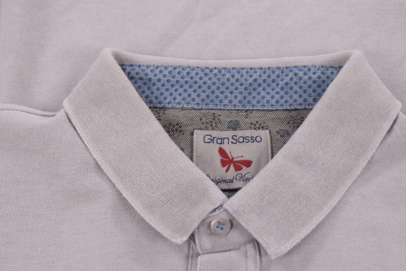 Gran Sasso NWT Polo Shirt Short Sleeve Size 50 M In Stone Gray With Blue Pocket image 2