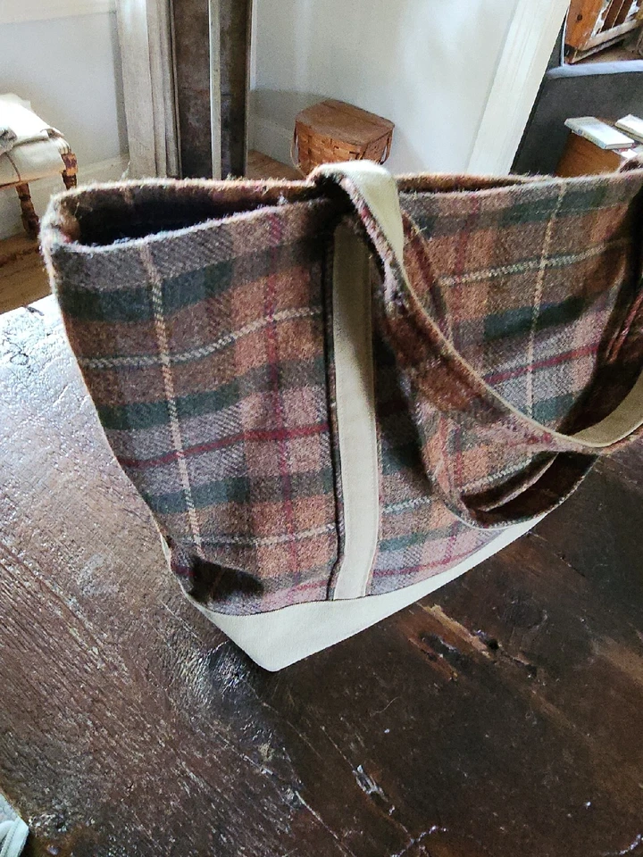 Bolso de Mano Vintage J Peterman LANA MARRÓN A CUADROS Bolso de Lona Cartera Lexington KY 22 X 14 Foto 4 de 4