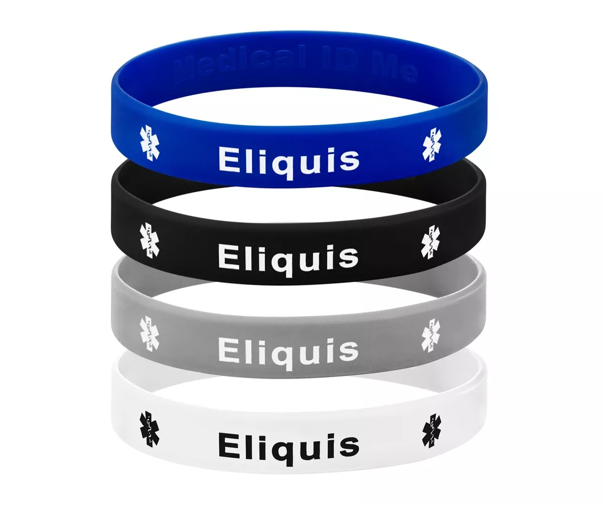 X4 Eliquis Medical Alert Wristband Bracelet Blood Clot ID Silicone UK