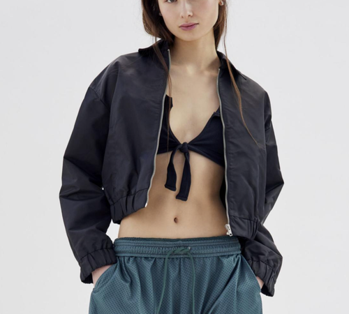 Urban Outfitters Kyle Black Cropped Bomber Jacket Full Zip Nylon Small SP Grunge - Picture 4 of 7