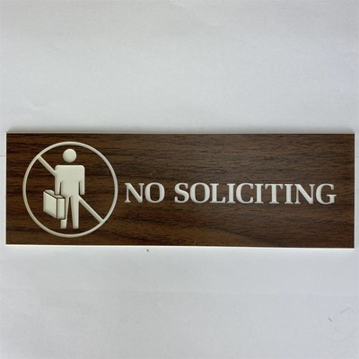 No Soliciting sign Traex 4527 3''x9'' Brown Self adhesive