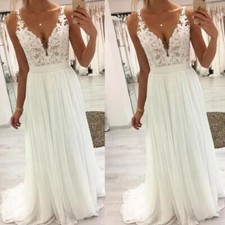 Beach Chiffon Wedding Dresses Sleeveless V Neck Simple A Line White Bridal Gowns