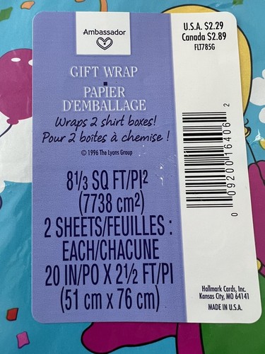 Vtg 1996 Lyons Hallmark Barney & Baby Bop Gift Wrap/Wrapping Paper Balloon 3 - Picture 4 of 8