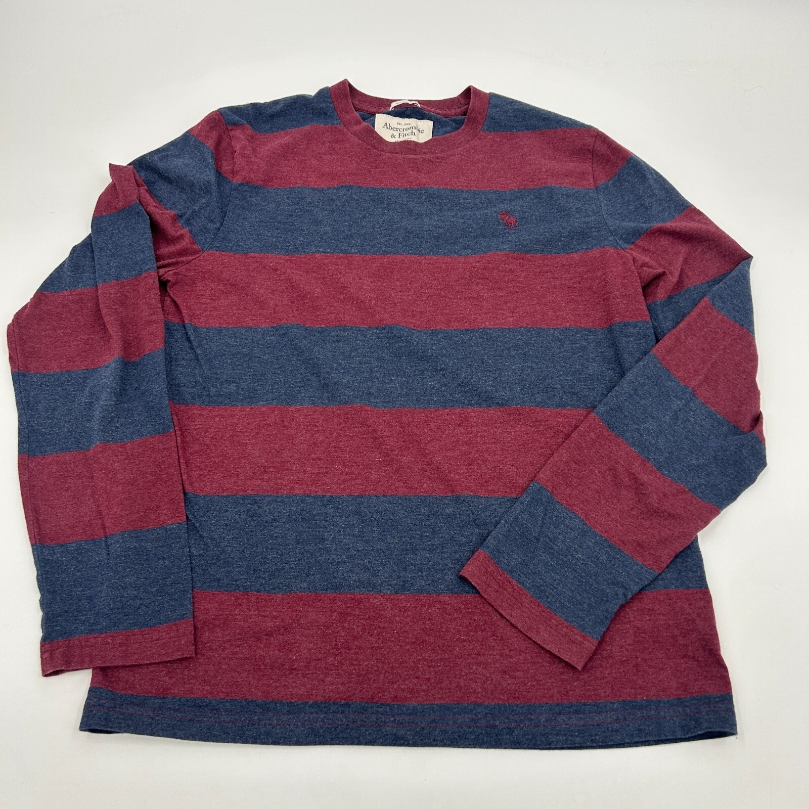 Vtg Abercrombie Rugby Crew Red and Blue Strip Sz Lg Long Sleeve Muscle Tee