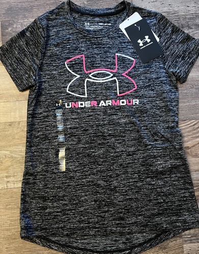 NWT Under Armour YXL Girls Black/Pink/Gray Big Logo Leggings Set - Picture 2 of 5