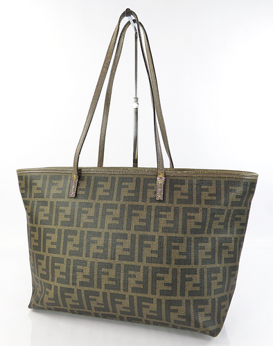 Authentic FENDI Brown Zucca PVC Canvas Tote Bag Purse #61113