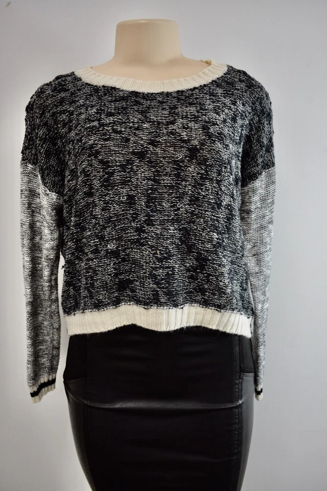 复古哈瓦那黑色白色长袖棉混纺女孩毛衣 XL 14 码 — 第 2/4 张图片