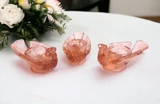 Vintage Pink Depression Glass BIRD WITH BERRY Open Salt Dip Cellars - Set of 3
