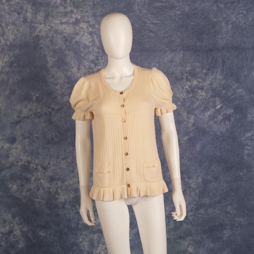 Vintage Juicy Couture Cream Cardigan Sweater Ruffle Peplum Y2K Women's Sz L