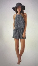 Mudpie Palmer Women's Romper  Black/white M  Elastic Waist Pockets.      #374