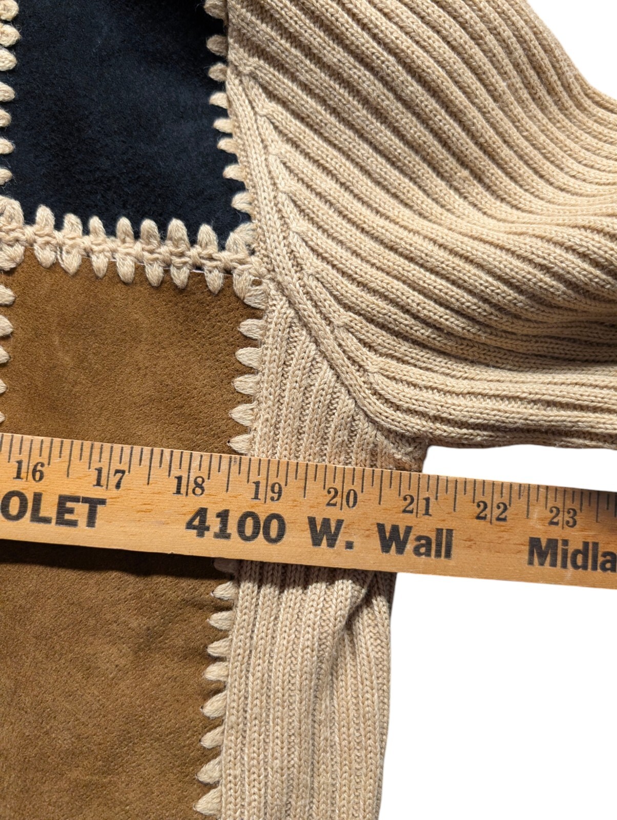 Designers Studio Suede Leather Patchwork Sweater … - image 11