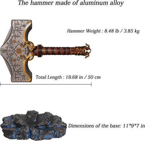 8LB metal Thor's Hammer game GOD OF WAR Ragnarok w/ PVC Base - Picture 2 of 17