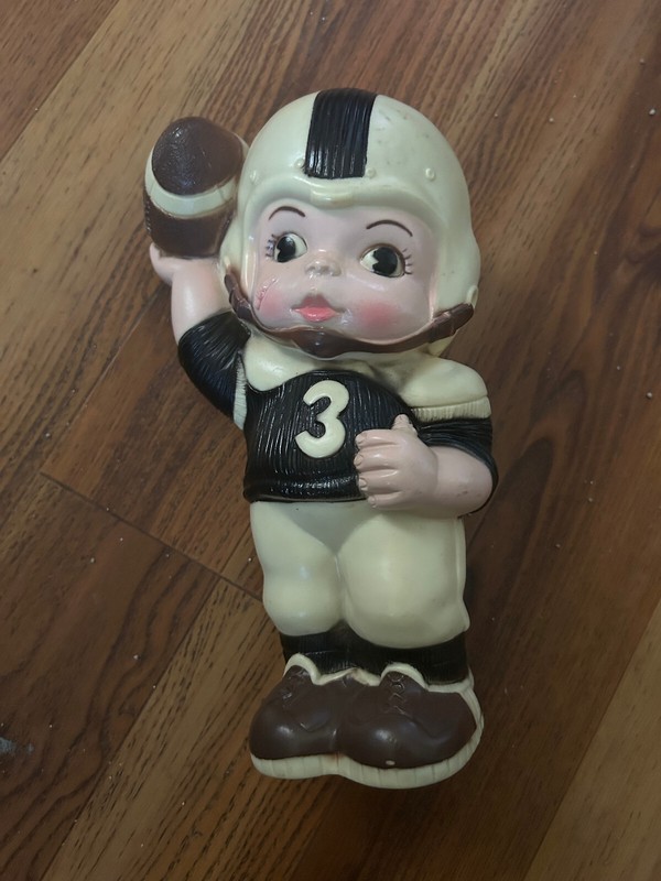 Coin Bank Little Boy Football Player Blue White Uniform 1970s Berrie Vintage