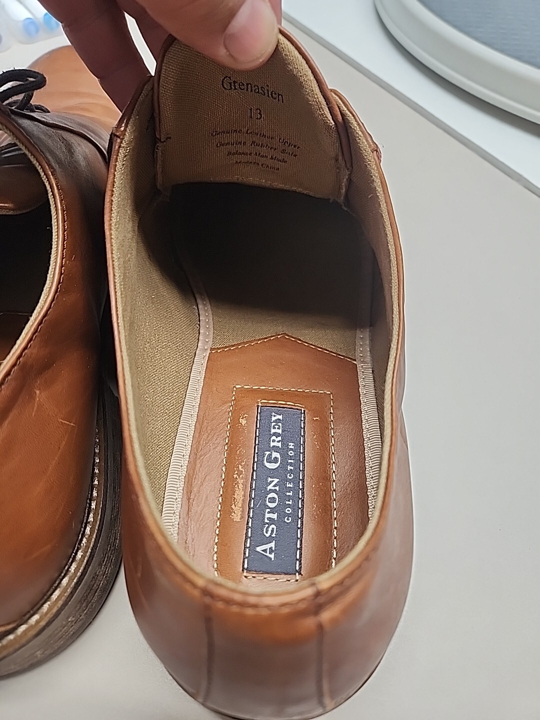 SAOLA Scarpe eleganti Oxford da uomo Aston Grey Collection Grenasien taglia 13 in pelle mandorle