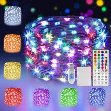 Luces hada RGB 33ft 100 LED 24 colores USB mando remoto temporizador interior...