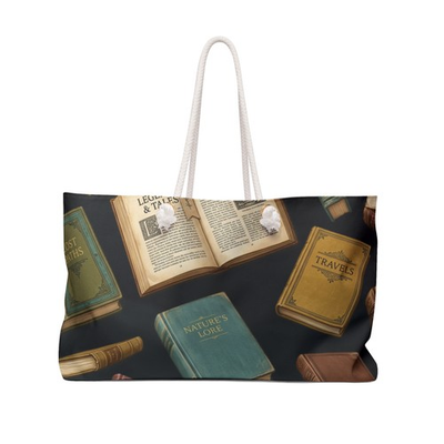 #ad Vintage Book Pattern Weekender Bag Reading Travel Tote $51.68