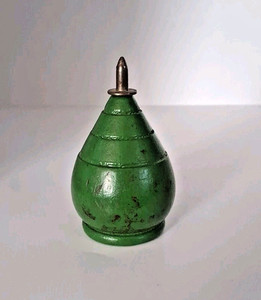Vintage Green Wooden Collectible Spinning Top  w/Metal Tip Toy 2.75"