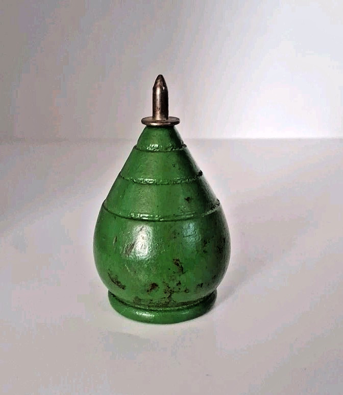 Vintage Green Wooden Collectible Spinning Top  w/Metal Tip Toy 2.75"