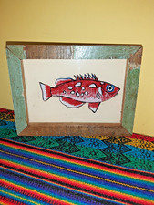 VINTAGE INDIAN REVERSE GLASS PAINTING OF A FISH