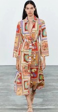 ZARA ZW COLLECTION PRINT MIDI BELTED SHIRT DRESS SIZE Size L 8415/022