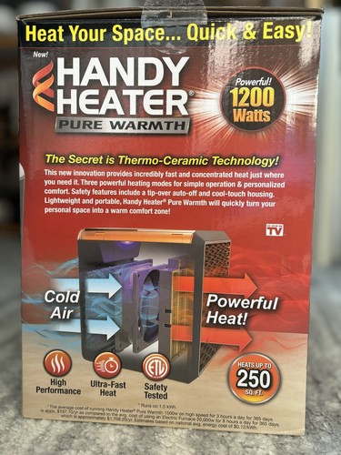 Handy Heater Pure Warmth 1200W Portable Ontel Ceramic Space Heater Grey Winter