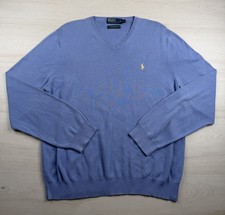 Vintage Polo Ralph Lauren Sweater Blue V Neck 100 Pima Cotton Pullover Mens L
