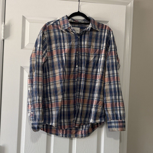 American Eagle Men's M Regular Plaid Long Sleeve Button-Up Shirt Blue Pink