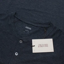 Orchard & Broome NWT Norfolk Short Sleeve Henley T-Shirt Size L in Blue Stripes