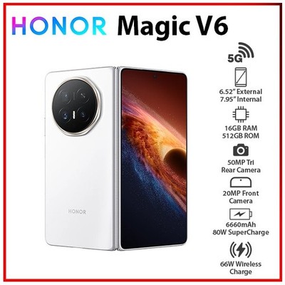 (New) HONOR Magic V6 5G 16GB+512GB WHITE Dual SIM Unlocked Android Mobile Phone