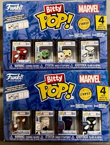 SPIDER-MAN Funko Bitty Pop SET OF 2 FOUR PACKS w/2 CHASE VARIANTS New VENOM