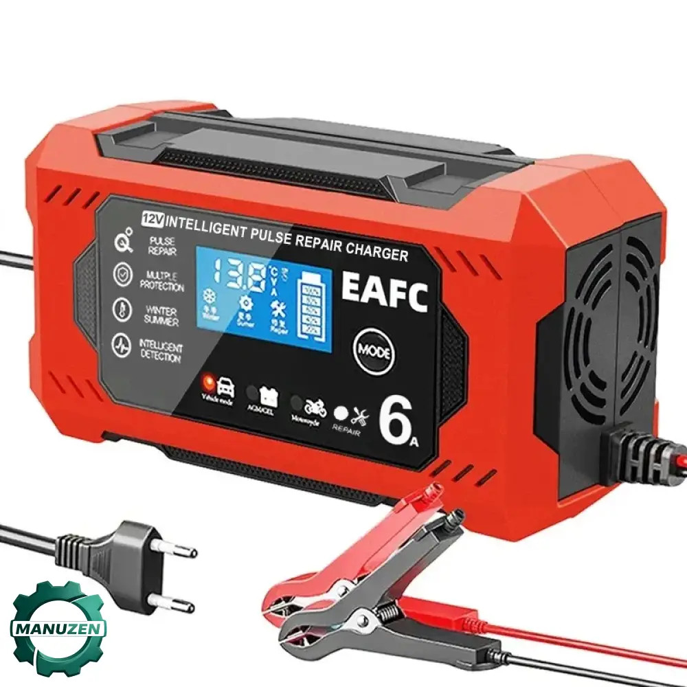 Chargeur batterie 12V 6A moto et voiture pour démarrer sans effort en hiver au garage