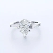 3-Stone Engagement Ring Classic Solid Platinum 3 CT Pear Lab-Grown Diamond G VS1