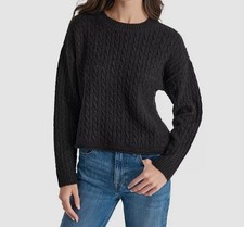 DKNY Women's Black Metallic Cable Knit Crewneck Sweater Size L