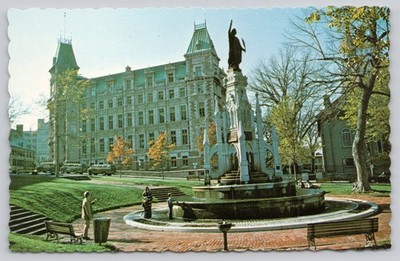 Vintage Photochrome Postcard Quebec Place d'Armes Monument de la Foi
