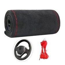 Suede Leather Steering Wheel Cover - DIY Stitch-On Wrap with XXL red thread
