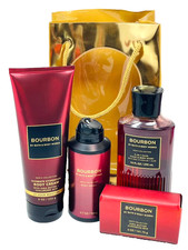 BATH BODY WORKS 4p. GIFT SET BOURBON BODY CREAM SPRAY WASH CLEANSING BAR NEW