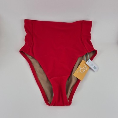 Kona Sol Red High Waist Tummy Control Bikini Bottom Small NWT