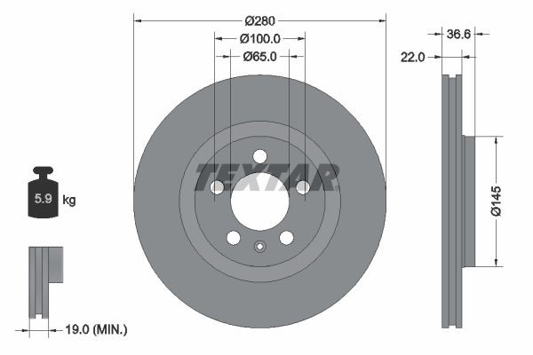 Textar 92082305 Bremsscheibe FüR Audi Seat Skoda VW-image